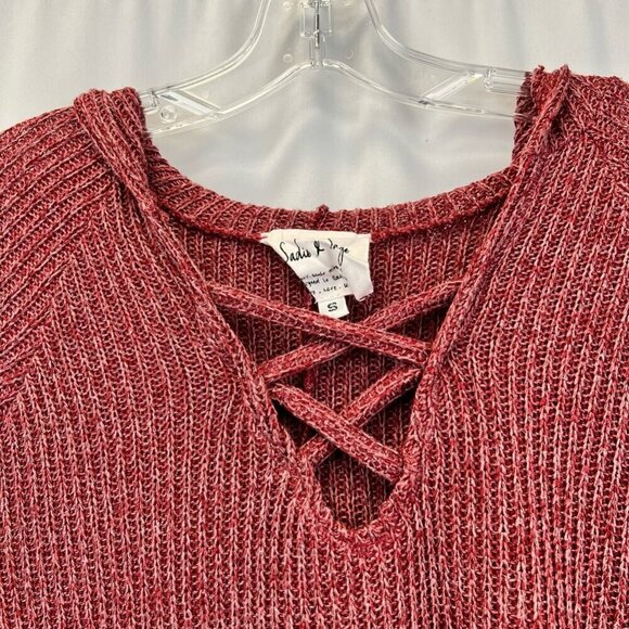 Sadie & Sage Womens Sweater Red Marled Long Sleeve Hi Low V Neck Hooded S - Picture 8 of 10